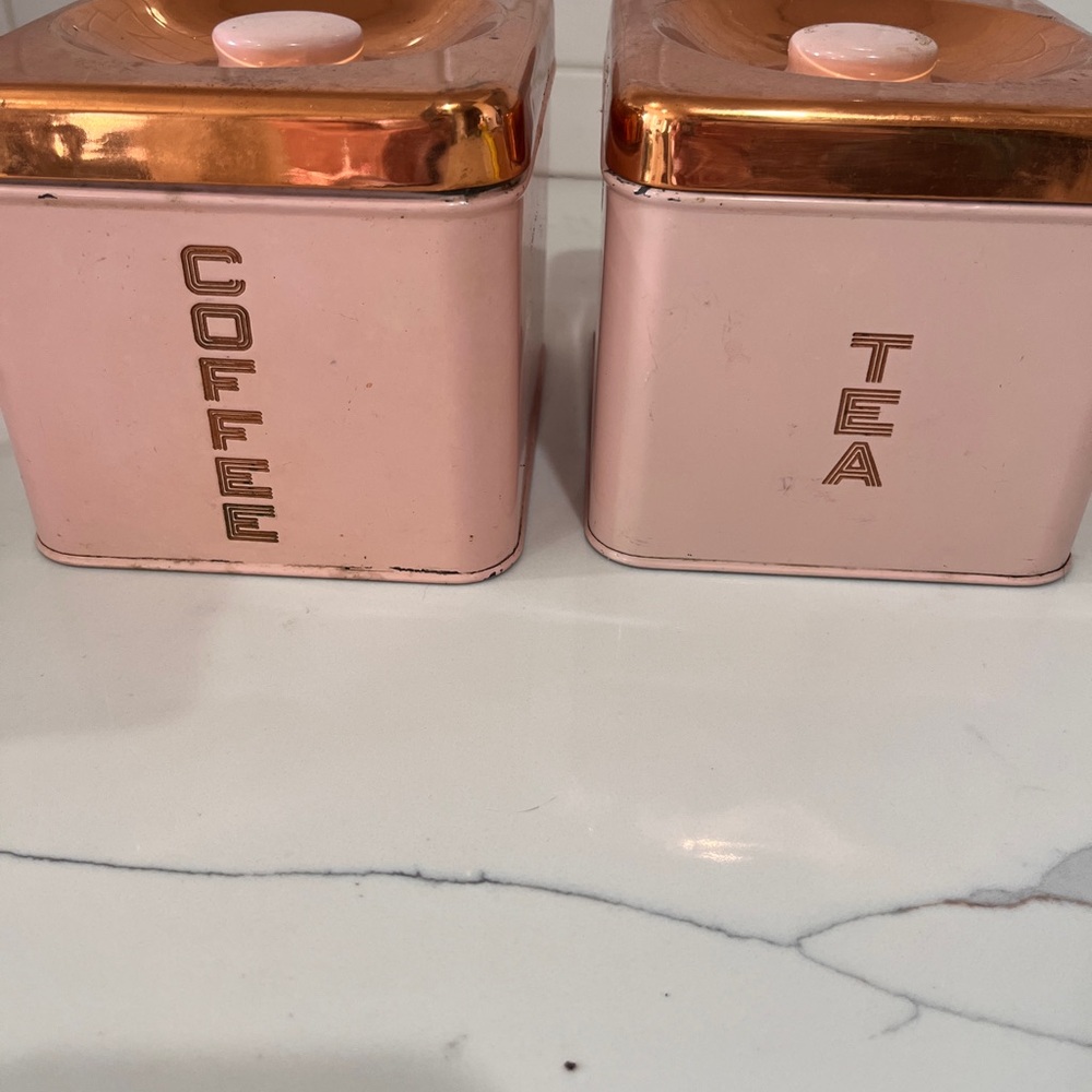 Pink Coffee & Tea Canister Set with Rose Gold Lids